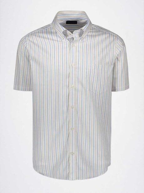 Paul & Shark Short Sleeve Shirts Paul & Shark - Multi Stripe Cotton Beige Short Sleeve Shirt