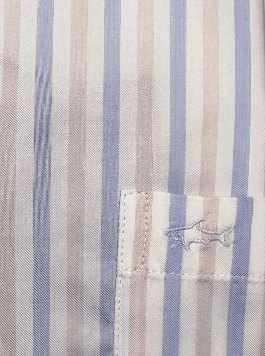 Paul & Shark Short Sleeve Shirts Paul & Shark - Multi Stripe Cotton Beige Short Sleeve Shirt