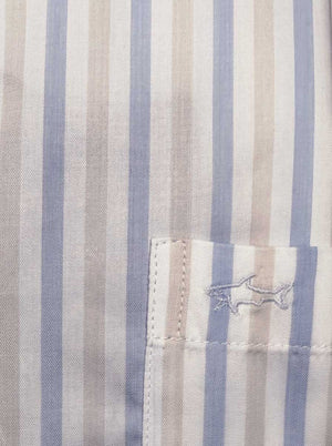 Paul & Shark Short Sleeve Shirts Paul & Shark - Multi Stripe Cotton Beige Short Sleeve Shirt