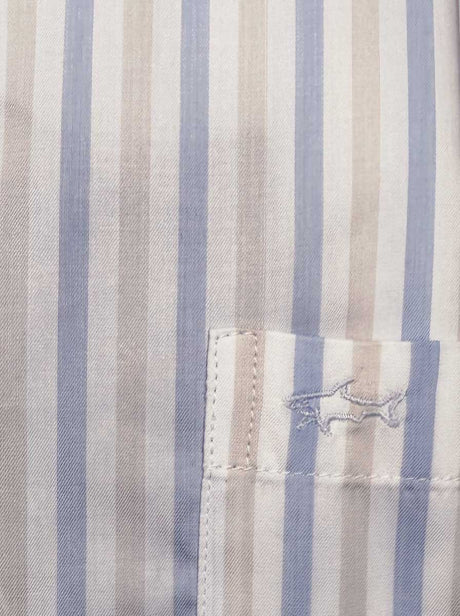 Paul & Shark Short Sleeve Shirts Paul & Shark - Multi Stripe Cotton Beige Short Sleeve Shirt