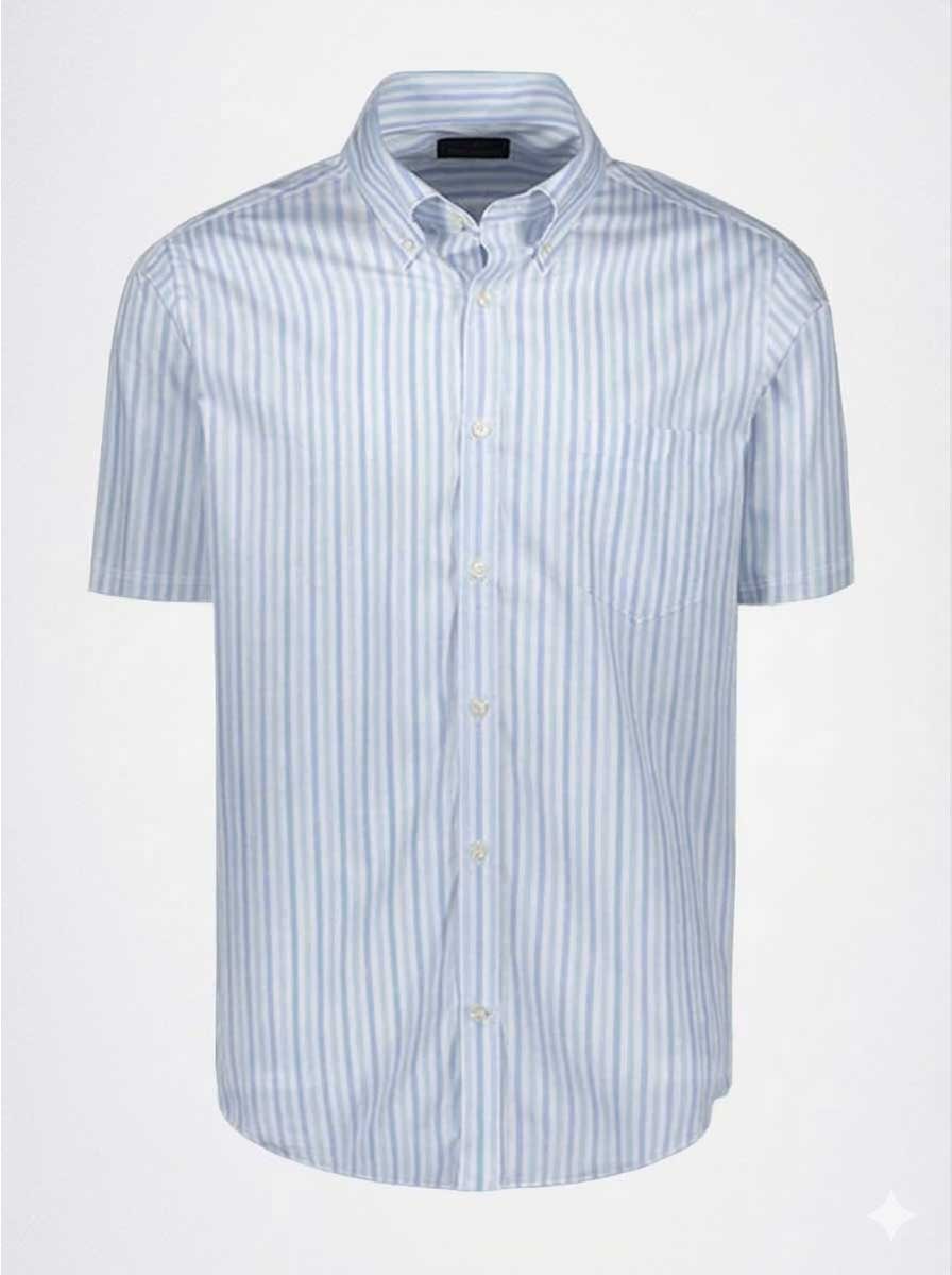 Paul & Shark Short Sleeve Shirts Paul & Shark - Multi Stripe Cotton Blue Short Sleeve Shirt