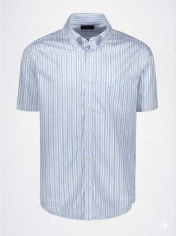 Paul & Shark Short Sleeve Shirts Paul & Shark - Multi Stripe Cotton Blue Short Sleeve Shirt