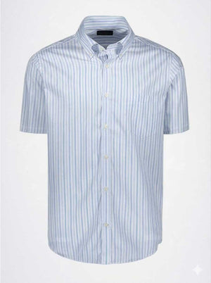 Paul & Shark Short Sleeve Shirts Paul & Shark - Multi Stripe Cotton Blue Short Sleeve Shirt