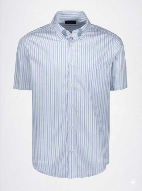 Paul & Shark Short Sleeve Shirts Paul & Shark - Multi Stripe Cotton Blue Short Sleeve Shirt