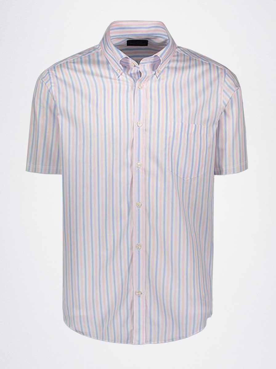 Paul & Shark Short Sleeve Shirts Paul & Shark - Multi Stripe Cotton Pink Short Sleeve Shirt