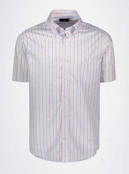 Paul & Shark Short Sleeve Shirts Paul & Shark - Multi Stripe Cotton Pink Short Sleeve Shirt