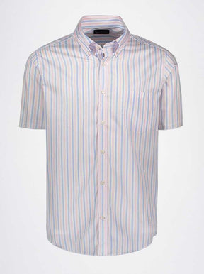 Paul & Shark Short Sleeve Shirts Paul & Shark - Multi Stripe Cotton Pink Short Sleeve Shirt