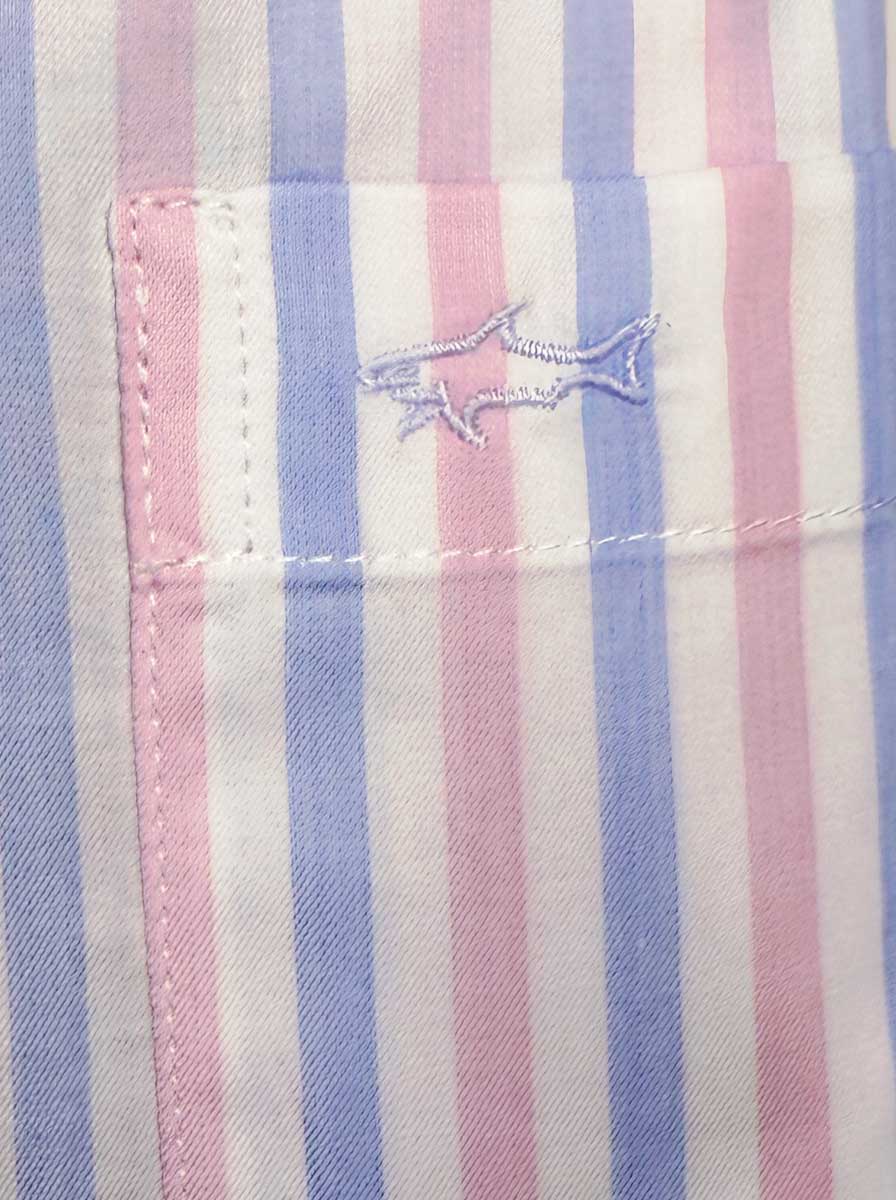 Paul & Shark Short Sleeve Shirts Paul & Shark - Multi Stripe Cotton Pink Short Sleeve Shirt