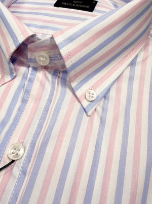 Paul & Shark Short Sleeve Shirts Paul & Shark - Multi Stripe Cotton Pink Short Sleeve Shirt
