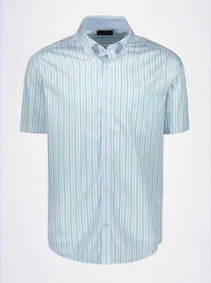 Paul & Shark Short Sleeve Shirts Paul & Shark - Multi Stripe Cotton Turquoise Short Sleeve Shirt