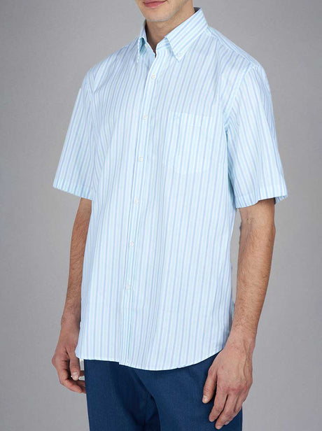 Paul & Shark Short Sleeve Shirts Paul & Shark - Multi Stripe Cotton Turquoise Short Sleeve Shirt