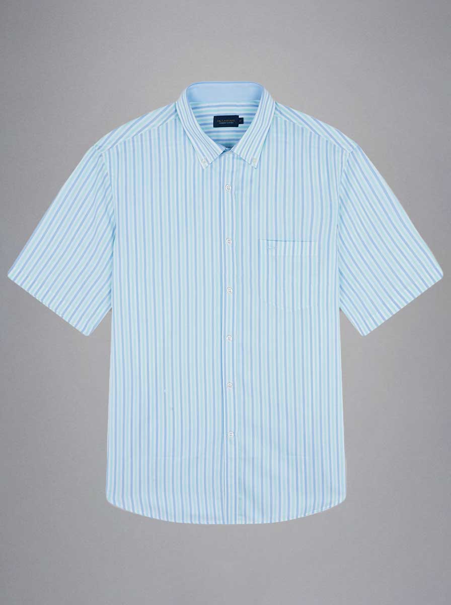 Paul & Shark Short Sleeve Shirts Paul & Shark - Multi Stripe Cotton Turquoise Short Sleeve Shirt