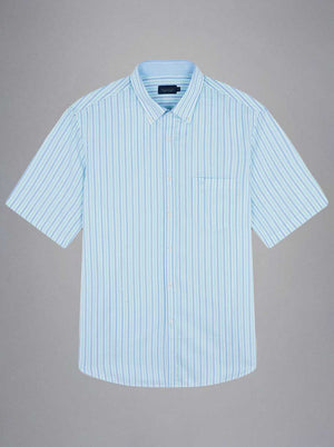 Paul & Shark Short Sleeve Shirts Paul & Shark - Multi Stripe Cotton Turquoise Short Sleeve Shirt