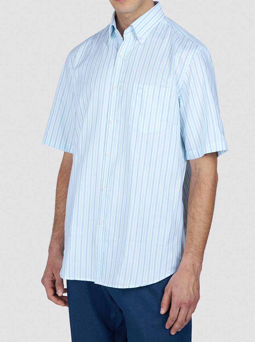 Paul & Shark Short Sleeve Shirts Paul & Shark - Multi Stripe Cotton Turquoise Short Sleeve Shirt