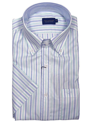 Paul & Shark Short Sleeve Shirts Paul & Shark - Multi Stripe Cotton Turquoise Short Sleeve Shirt