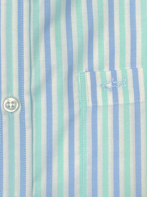 Paul & Shark Short Sleeve Shirts Paul & Shark - Multi Stripe Cotton Turquoise Short Sleeve Shirt