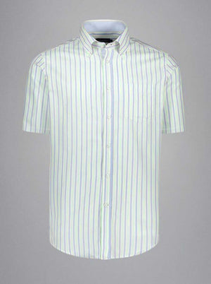 Paul & Shark Short Sleeve Shirts Paul & Shark - Multi Stripe Cotton Turquoise Short Sleeve Shirt