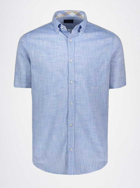 Paul & Shark Short Sleeve Shirts Paul & Shark - Textured Cotton Blue Short Sleeve Shirt