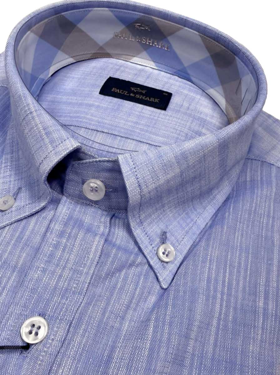 Paul & Shark Short Sleeve Shirts Paul & Shark - Textured Cotton Blue Short Sleeve Shirt