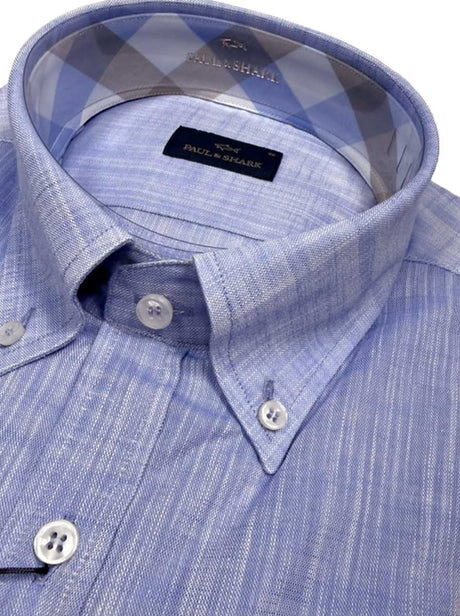 Paul & Shark Short Sleeve Shirts Paul & Shark - Textured Cotton Blue Short Sleeve Shirt