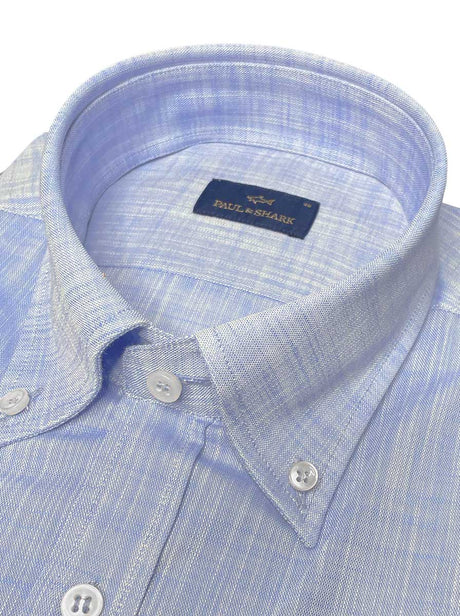 Paul & Shark Short Sleeve Shirts Paul & Shark - Textured Cotton Blue Short Sleeve Shirt