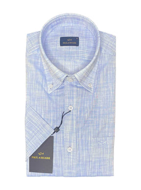 Paul & Shark Short Sleeve Shirts Paul & Shark - Textured Cotton Blue Short Sleeve Shirt