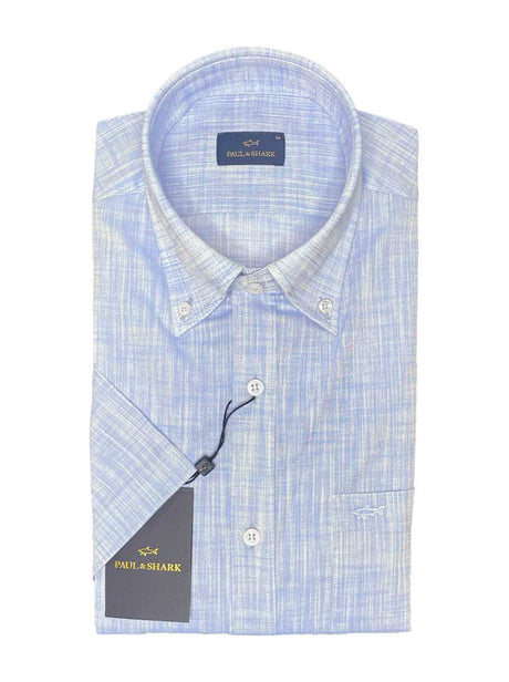 Paul & Shark Short Sleeve Shirts Paul & Shark - Textured Cotton Blue Short Sleeve Shirt