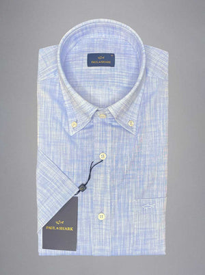 Paul & Shark Short Sleeve Shirts Paul & Shark - Textured Cotton Blue Short Sleeve Shirt