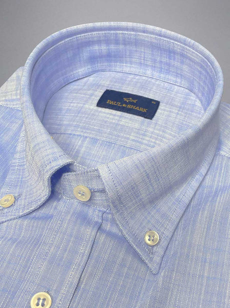 Paul & Shark Short Sleeve Shirts Paul & Shark - Textured Cotton Blue Short Sleeve Shirt