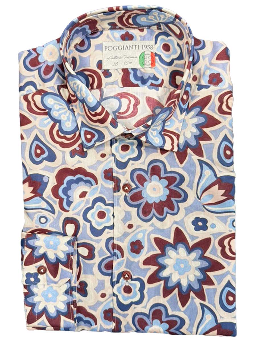 Poggianti Shirts Poggianti - Beige Floral Print Shirt