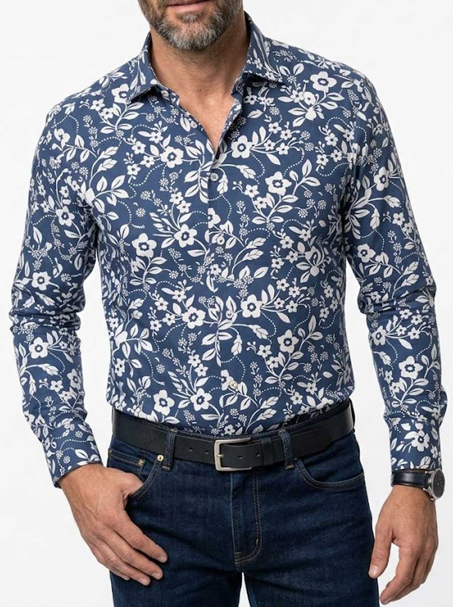 Poggianti Shirts Poggianti - Navy Floral Print Shirt