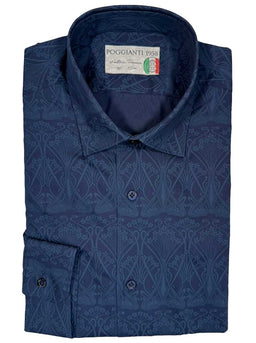 Poggianti Shirts Poggianti - Navy Jacquard Print Shirt
