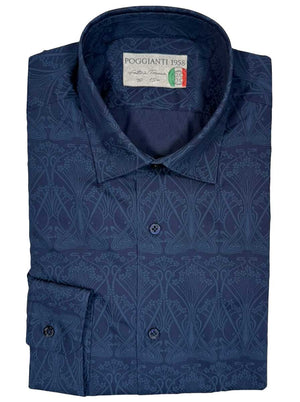 Poggianti Shirts Poggianti - Navy Jacquard Print Shirt