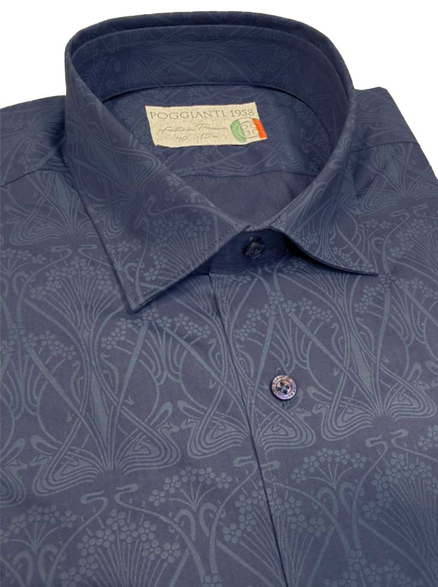 Poggianti Shirts Poggianti - Navy Jacquard Print Shirt