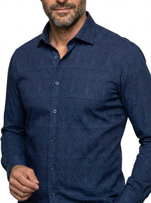 Poggianti Shirts Poggianti - Navy Jacquard Print Shirt