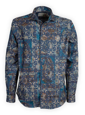 Poggianti Shirts Poggianti - Shirt - Blue Embroidered Floral Details