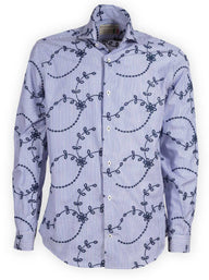 Poggianti Shirts Poggianti - Shirt - Blue Striped with With Embroidered Details