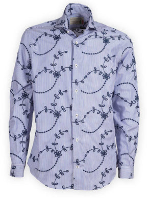 Poggianti Shirts Poggianti - Shirt - Blue Striped with With Embroidered Details