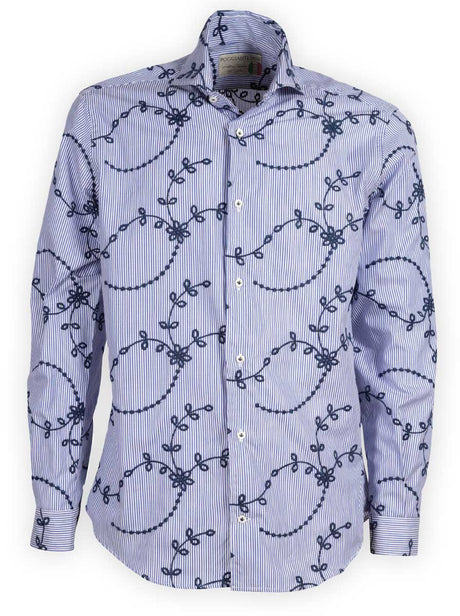 Poggianti Shirts Poggianti - Shirt - Blue Striped with With Embroidered Details