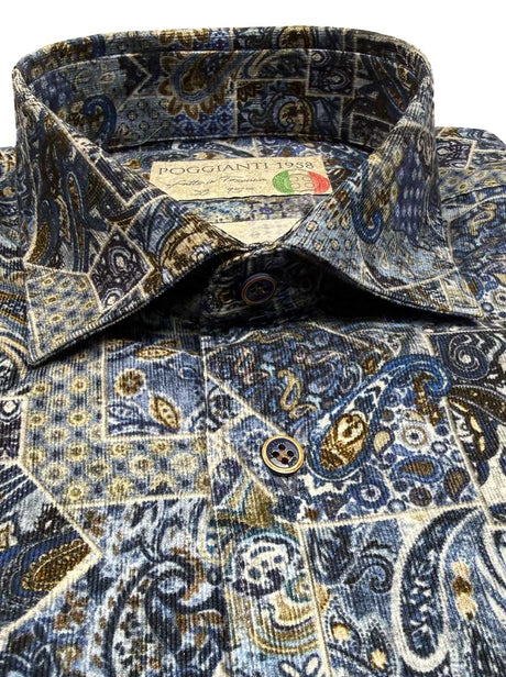 Poggianti Shirts Poggianti - Shirt - Dark Blue Paisley Printed Cord