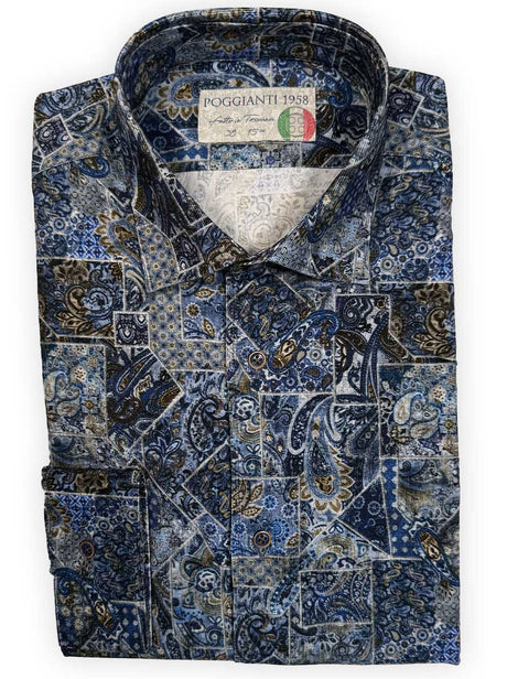 Poggianti Shirts Poggianti - Shirt - Dark Blue Paisley Printed Cord