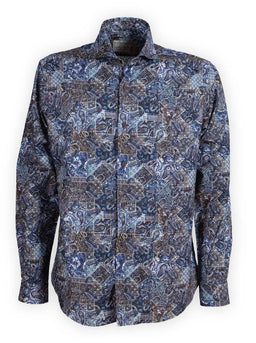 Poggianti Shirts Poggianti - Shirt - Dark Blue Paisley Printed Cord