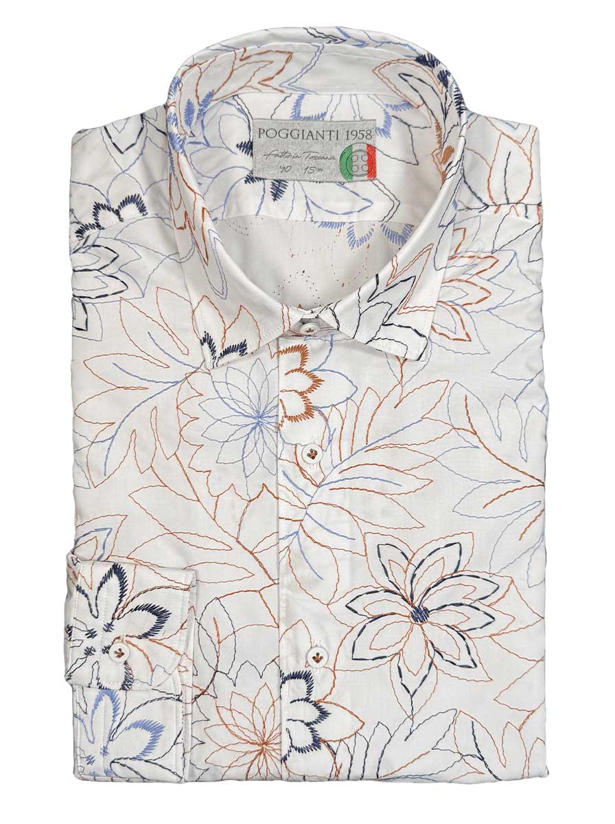 Poggianti Shirts Poggianti - White Floral Embroidered Shirt