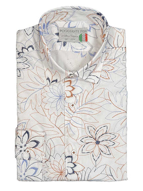 Poggianti Shirts Poggianti - White Floral Embroidered Shirt