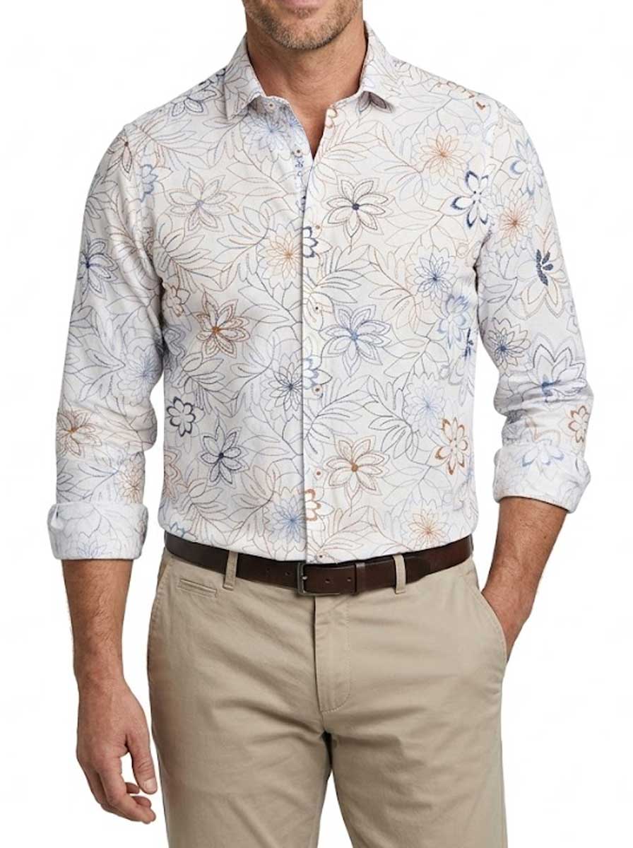 Poggianti Shirts Poggianti - White Floral Embroidered Shirt