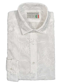 Poggianti Shirts Poggianti - White Floral Tonal Embroidered Shirt