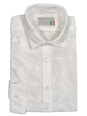 Poggianti Shirts Poggianti - White Floral Tonal Embroidered Shirt