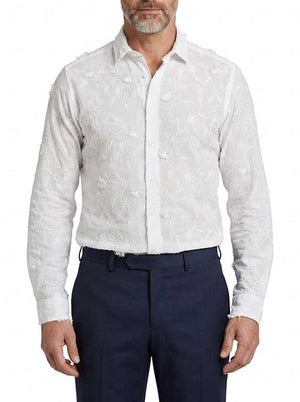 Poggianti Shirts Poggianti - White Floral Tonal Embroidered Shirt