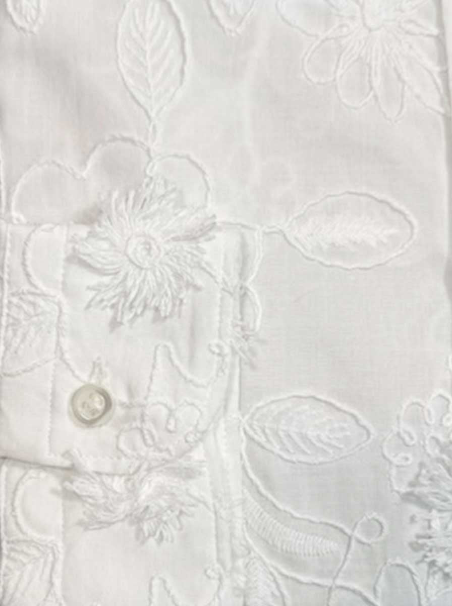 Poggianti Shirts Poggianti - White Floral Tonal Embroidered Shirt