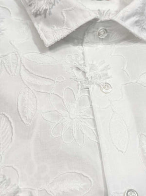 Poggianti Shirts Poggianti - White Floral Tonal Embroidered Shirt